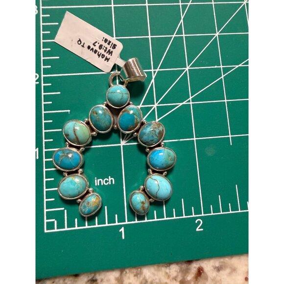 Artisan Kingman Turquoise Cluster Naja Statement Pendant Sterling Silver Boho - Picture 11 of 12